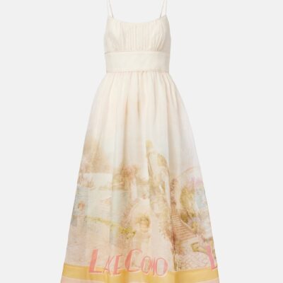 Zimmermann Como Printed Linen And Silk Midi Dress