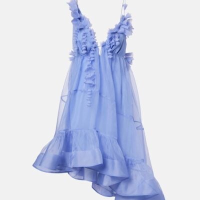 Zimmermann Como Asymmetric Floral-Appliqué Silk Minidress
