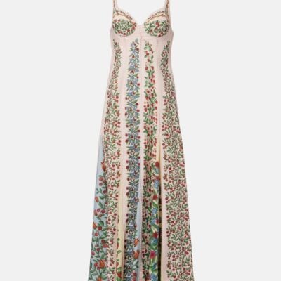 Farm Rio Fruit Beauty Scarf Floral Linen-Blend Maxi Dress