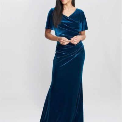 Gina Bacconi CHAMBRAY BLUE Minka Velvet Maxi Dress With Cowl Neck