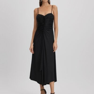 Halston Ruched Jersey Midi Dress