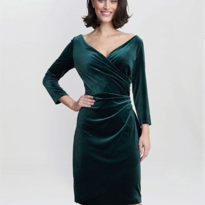Gina Bacconi Green Zoe Velvet Wrap Dress
