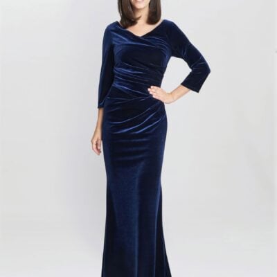 Gina Bacconi Blue Sophie Velvet Maxi Dress With 3/4 Sleeve