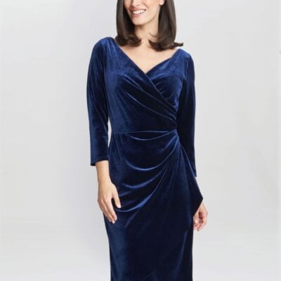 Gina Bacconi Blue Zoe Velvet Wrap Dress