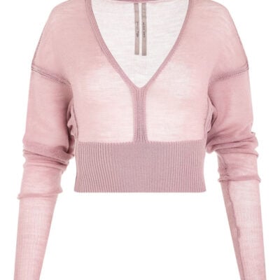 Rick Owens Long Sleeve V Knit Sweater in Dusty Pink / Xs