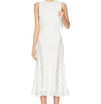 self-portrait Knit Lace Insert Midi Dress
