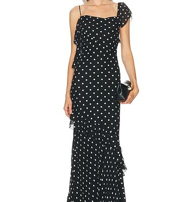 self-portrait Polka Dot Georgette Maxi Dress