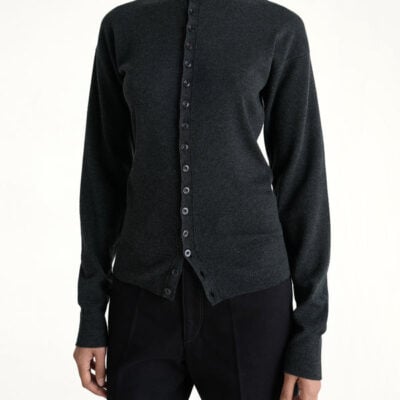 Lemaire Buttoned Fitted Cardigan in Anthracite Melange / L