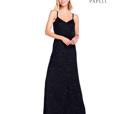 Adrianna Papell Black Blouson Beaded Dress