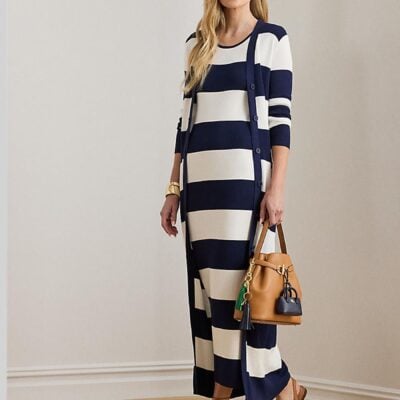 Lauren Ralph Lauren Blue Faraz Stripe Knit Dress