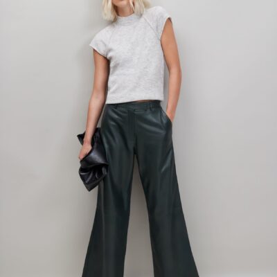 Ro&Zo Green Leather Wide Leg Dress