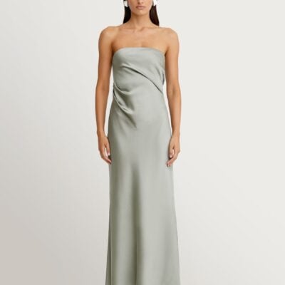 Significant Other Grey Lucile Satin Strapless Maxi Dress