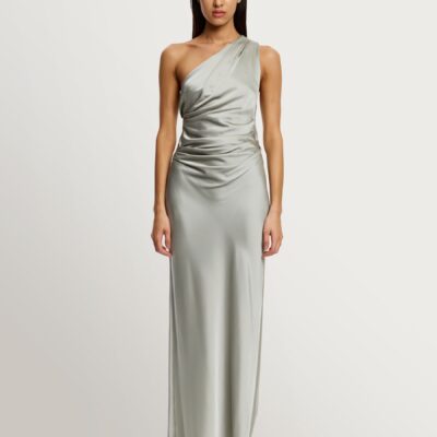 Significant Other Green Angela Satin One Shoulder Maxi Dress