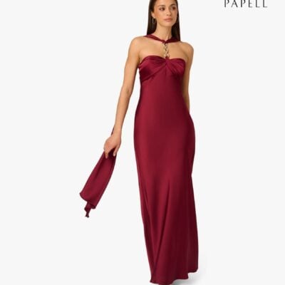 Adrianna Papell Red Adrianna By Red Stretch Satin Long Dress