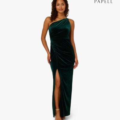 Adrianna Papell Green Velvet Column Gown