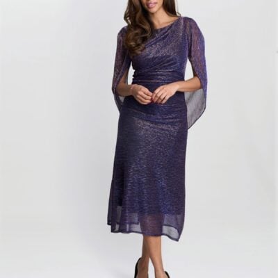 Gina Bacconi Purple Ciara Metallic Knit Maxi Dress