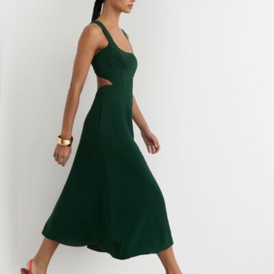 Reiss Green Dina Waisted Cut-Out Twill Midi Dress