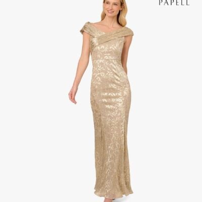 Adrianna Papell Gold Foil Leaf Mermaid Gown