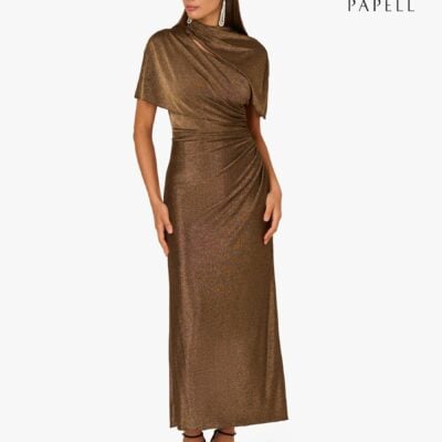 Adrianna By Adrianna Papell Gold Metallic Knit Long Dress