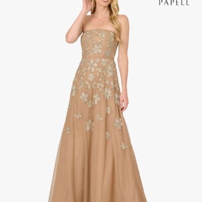 Adrianna Papell Natural Strapless Beaded Mesh Dress