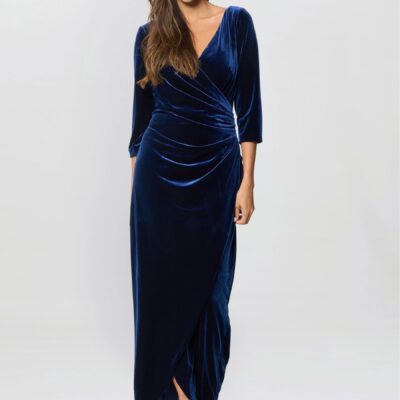 Gina Bacconi Blue Paris Velvet Maxi Dress With 3/4 Sleeve