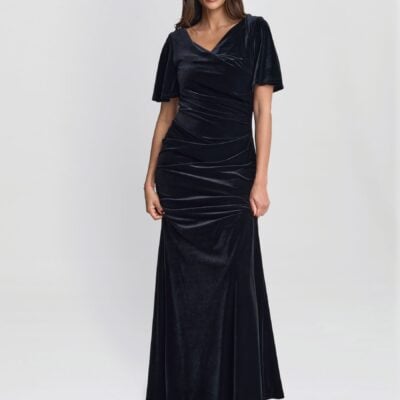 Gina Bacconi Black Minka Velvet Maxi Dress With Cowl Neck