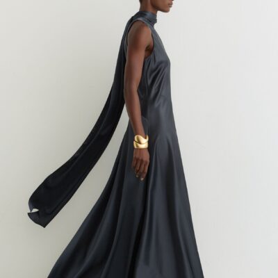 Reiss Grey Fae Satin Cape Maxi Dress