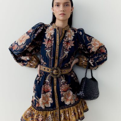 Farm Rio Black Majestic Garden Cotton Mini Dress