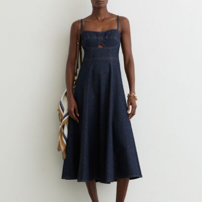 Reiss Indigo Blue Emma Denim Fit-and-Flare Midi Dress