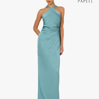 Adrianna Papell Blue Stretch Satin Long Dress
