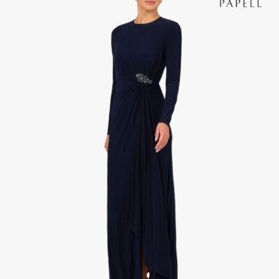 Adrianna Papell Blue Drapped Jersey Gown