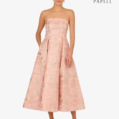 Adrianna Papell Pink Strapless Jacquard Ankle Dress
