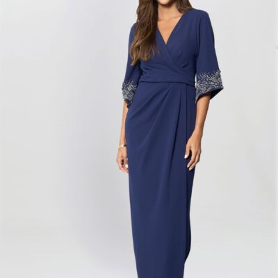 Gina Bacconi Blue Lilly Embellished Sleeve Maxi Dress