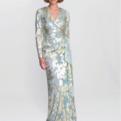 Gina Bacconi Green Kamala Foil Maxi Dress