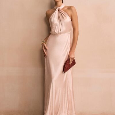 Mint Velvet Pink Satin Halter Maxi Dress