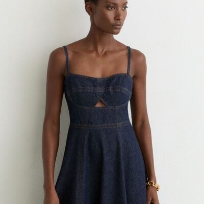 Reiss Indigo Blue Emma Petite Denim Fit-and-Flare Midi Dress