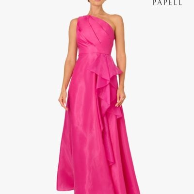 Adrianna Papell Red Tulle Cascade Gown