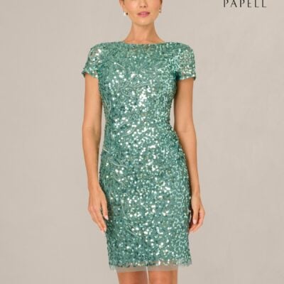 Adrianna Papell Green Bead Mesh Sheath Dress