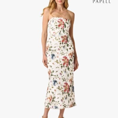 Adrianna Papell White Strapless Ankle Dress