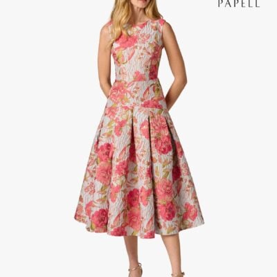 Adrianna Papell Pink Floral Jacquard Dress