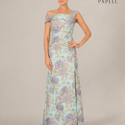 Adrianna Papell Blue Petite Floral Jacquard Mermaid Dress