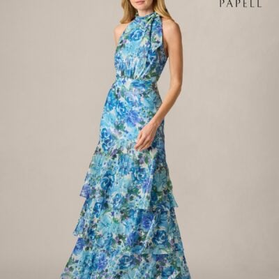 Adrianna Papell Blue Petite Glazed Chiffon Gown
