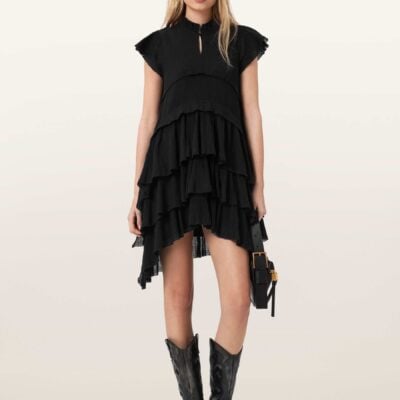 AllSaints Black Cavarly Short Sleeve Mini Dress