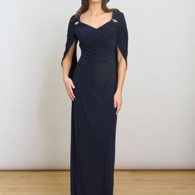 Gina Bacconi Blue Jenna Draped Back Shoulder Maxi Dress
