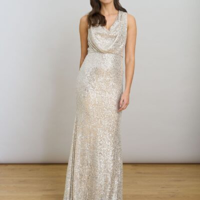 Gina Bacconi Silver Terri Sequin Maxi Dress