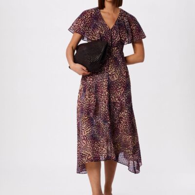 Whistles Purple Orchid Print Cape Sleeve Dress