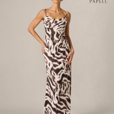 Adrianna Papell White Adrianna By Printed Satin Long Dress