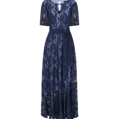 Hot Squash Blue Asymmetric Lace Keyhole Dress