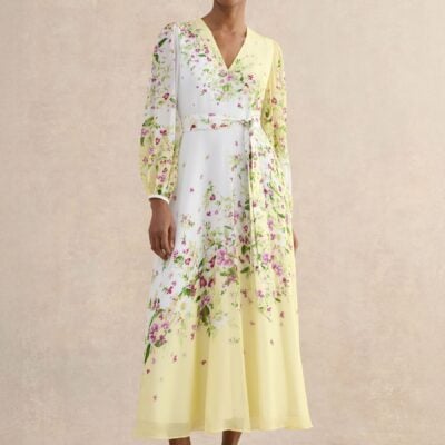 Hobbs Yellow Ariel Silk Dress