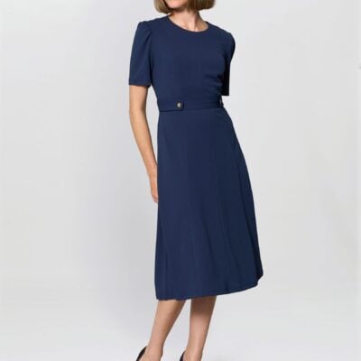 Gina Bacconi Navy Blue Mel Fit and Flare Midi Dress